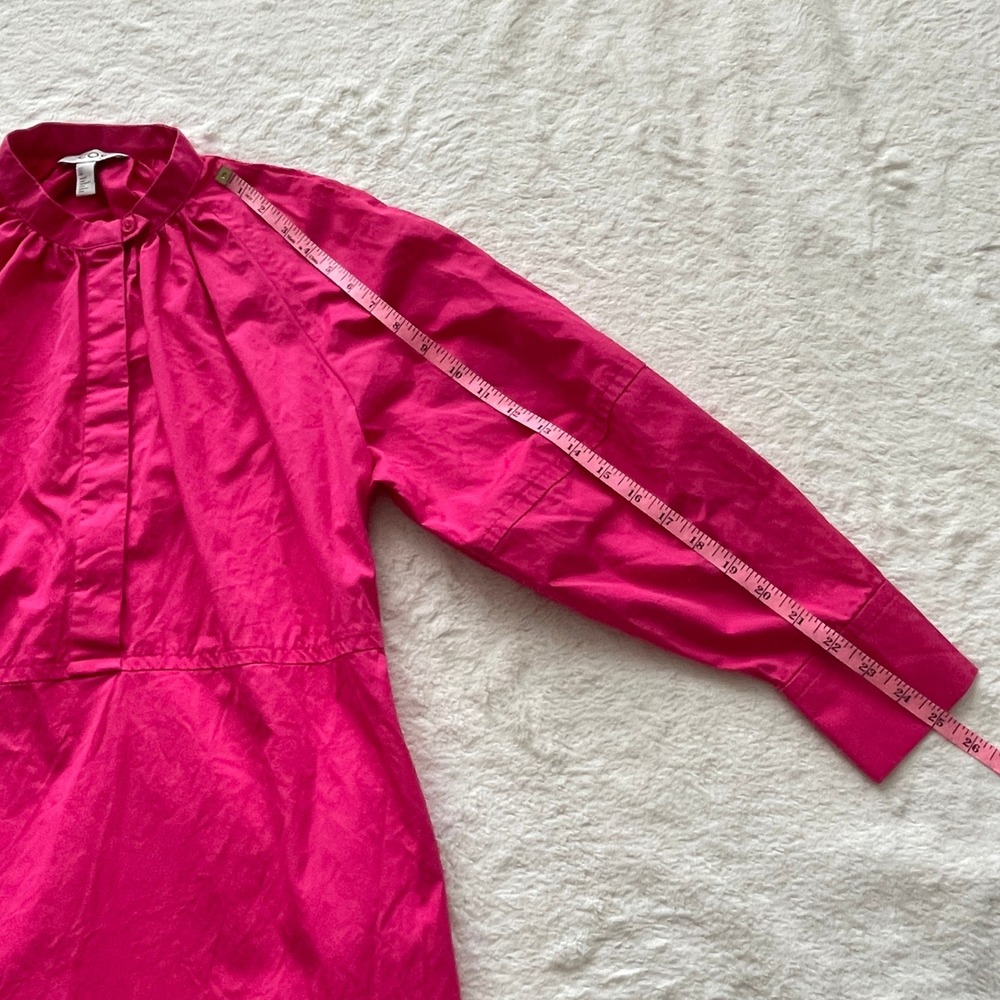 COS Relaxed-Fit Gathered Midi Shirt Dress Band Collar Poplin Pink Size 2 - Picture 8 of 14